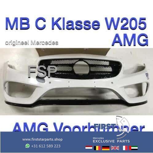 W205 AMG Voorbumper Mercedes C Klasse 2014-2018 + onderlip, Gebruikt, -, Voor, Ophalen of Verzenden