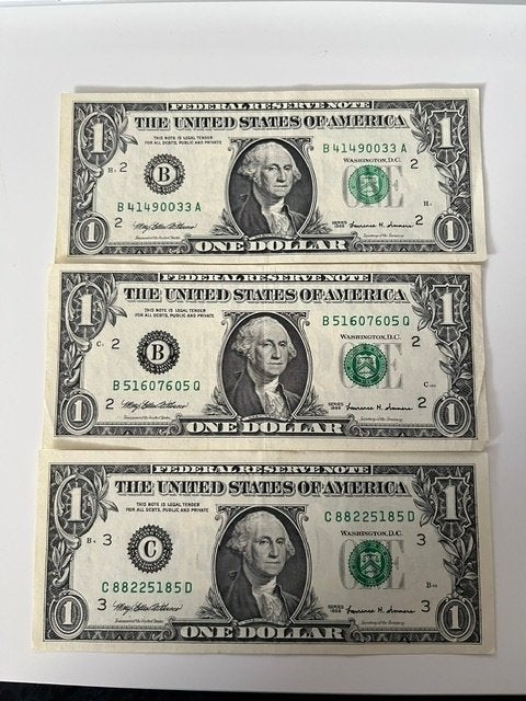 1 dollars USA 1999 3 stuks, Postzegels en Munten, Bankbiljetten | Amerika, Ophalen of Verzenden, Midden-Amerika, Setje