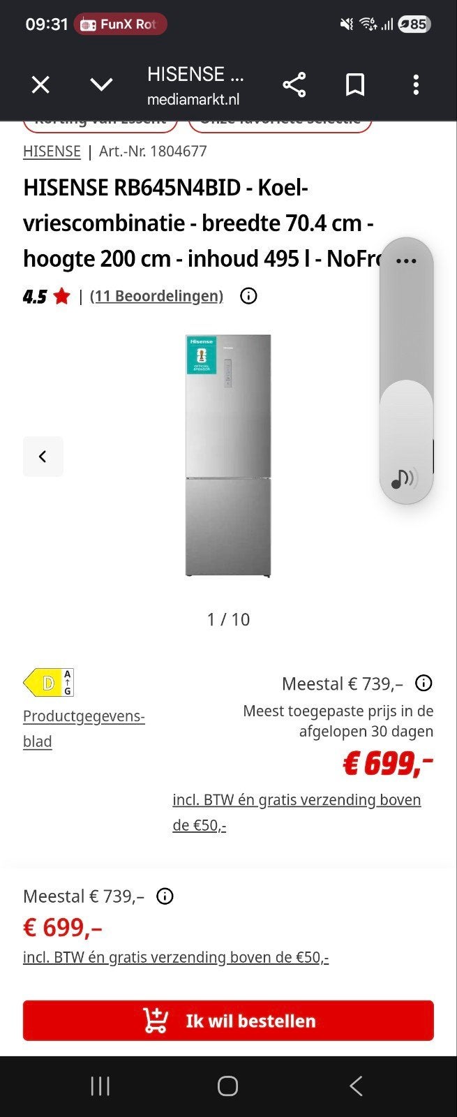 HISENSE RB645N4BID Koel-vriescombinatie NoFrost 495L, 200 liter of meer, 60 cm of meer, Met aparte vriezer, Nieuw