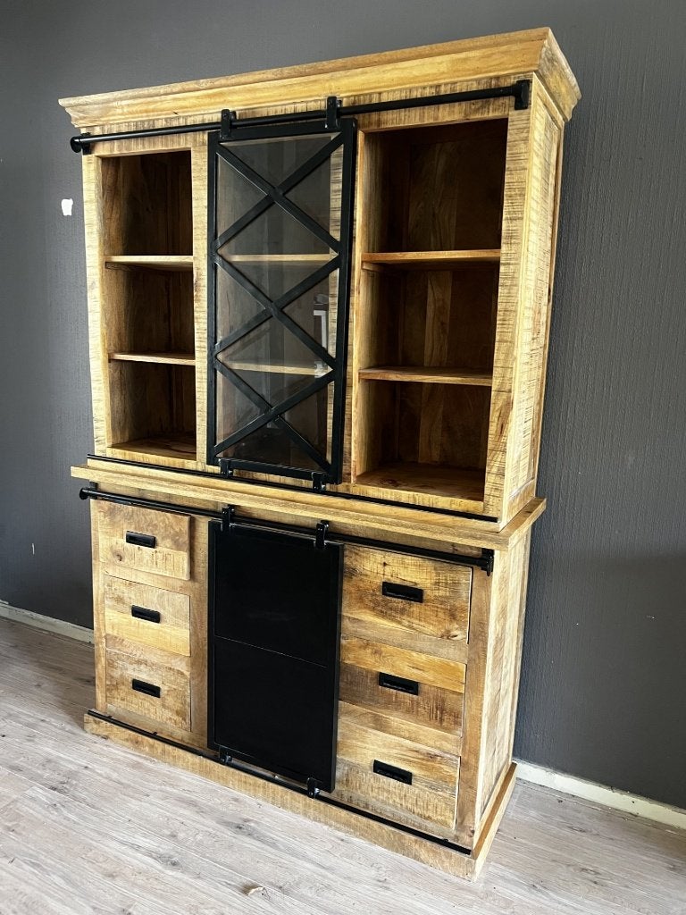 Mangohout industriële kast, Huis en Inrichting, Kasten | Boekenkasten, Ophalen, Gebruikt, Mangohout, 200 cm of meer