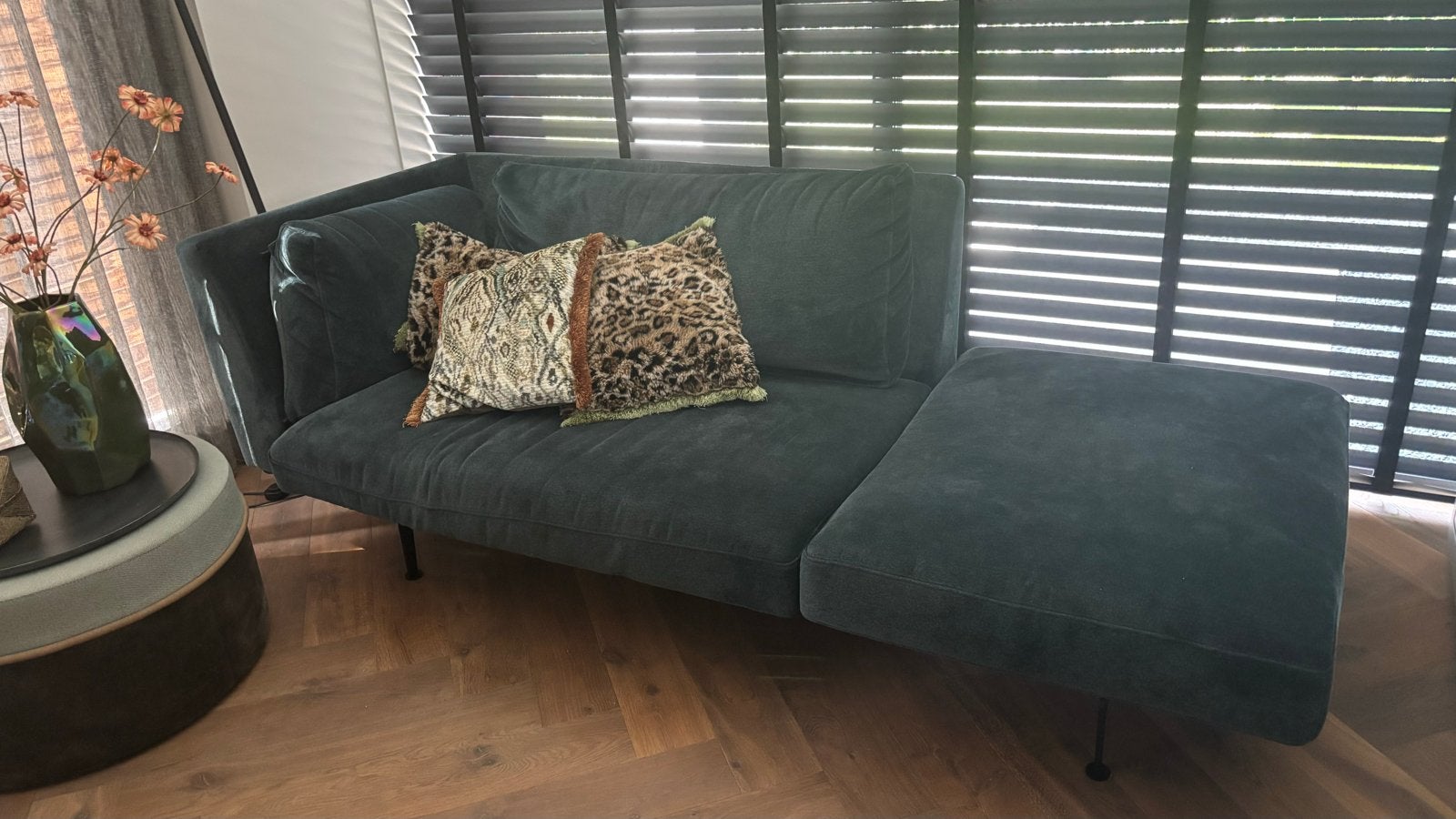 Passe Partout Hoekbank - Kleine Lounge R - Groen Velours, Ophalen, Hoekbank, Tweepersoons, 75 tot 100 cm