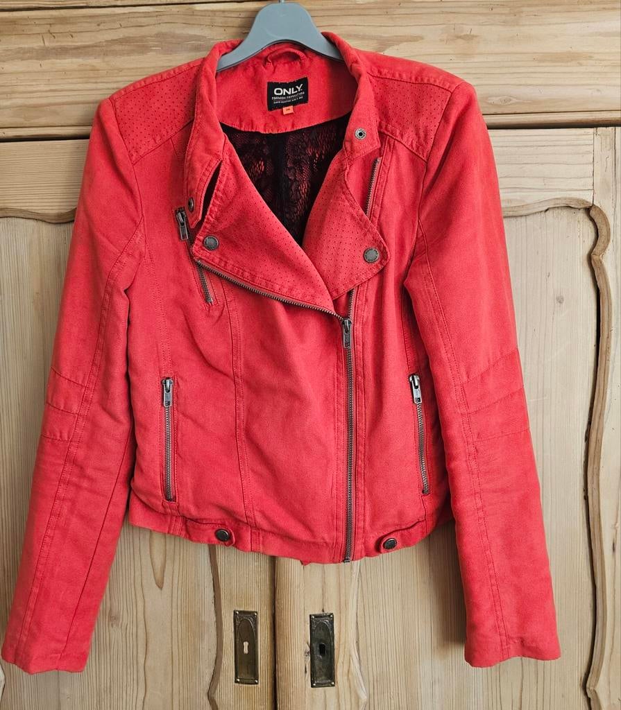 ONLY suède look biker jack - Maat 36, Ophalen of Verzenden, Maat 36 (S), Rood, ONLY