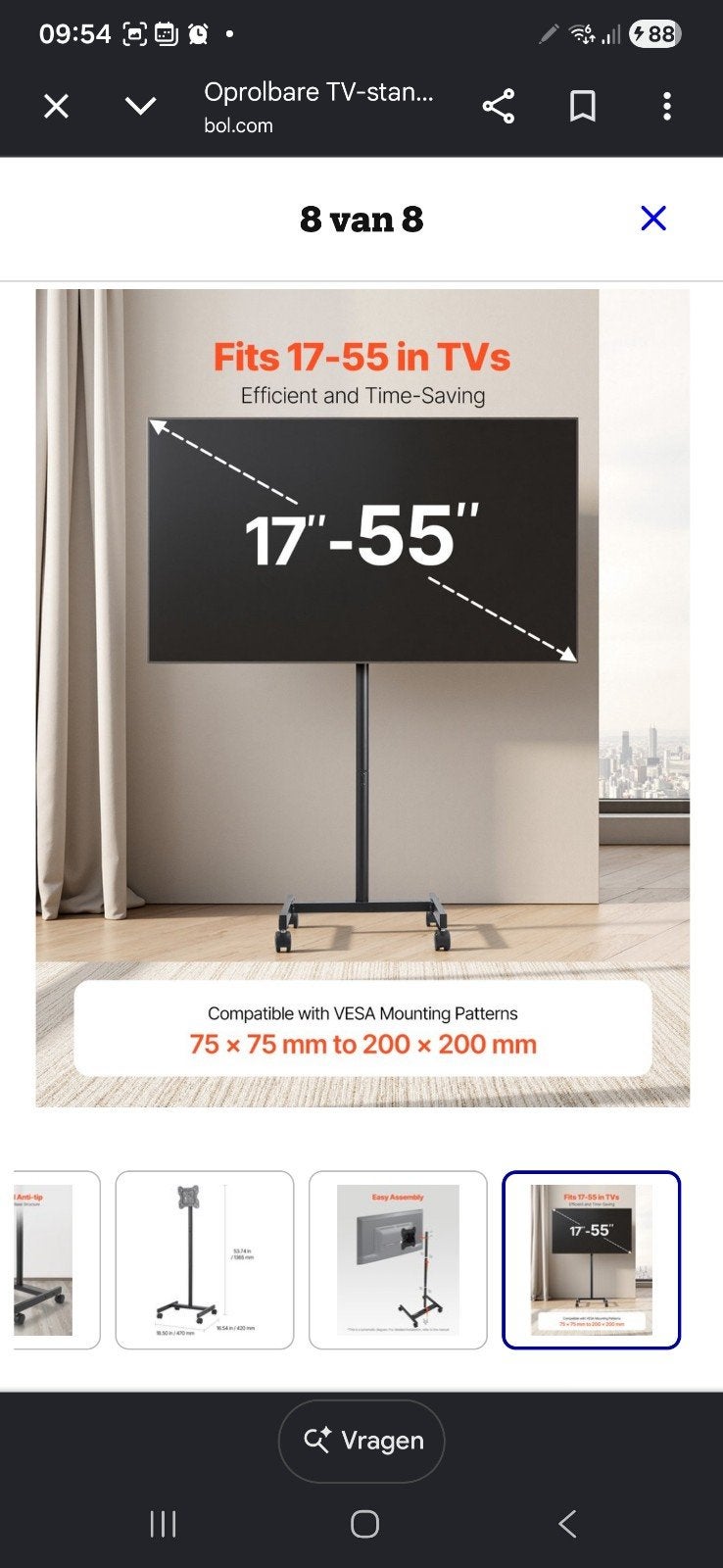 Verrijdbare TV-standaard 17-55 inch - VESA 75x75 tot 200x200, Ophalen of Verzenden, Nieuw