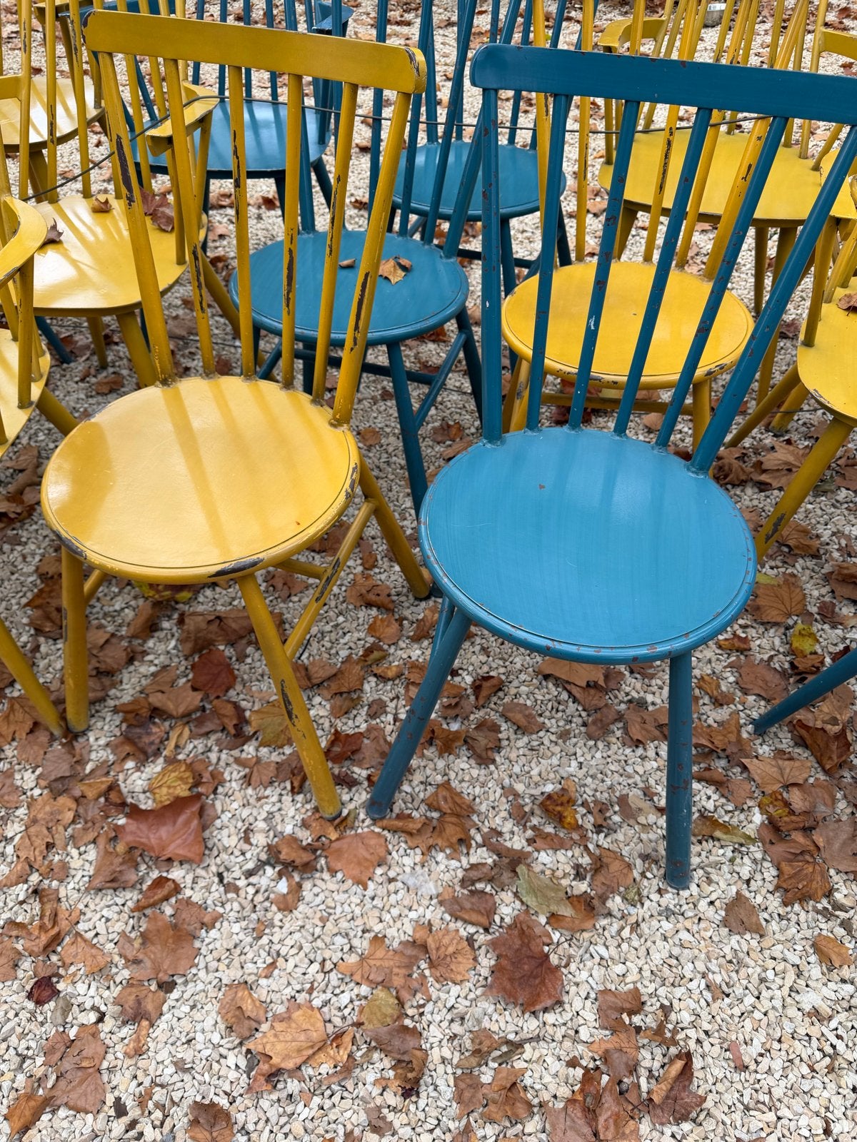 Metalen terrasstoelen - Geel en Blauw