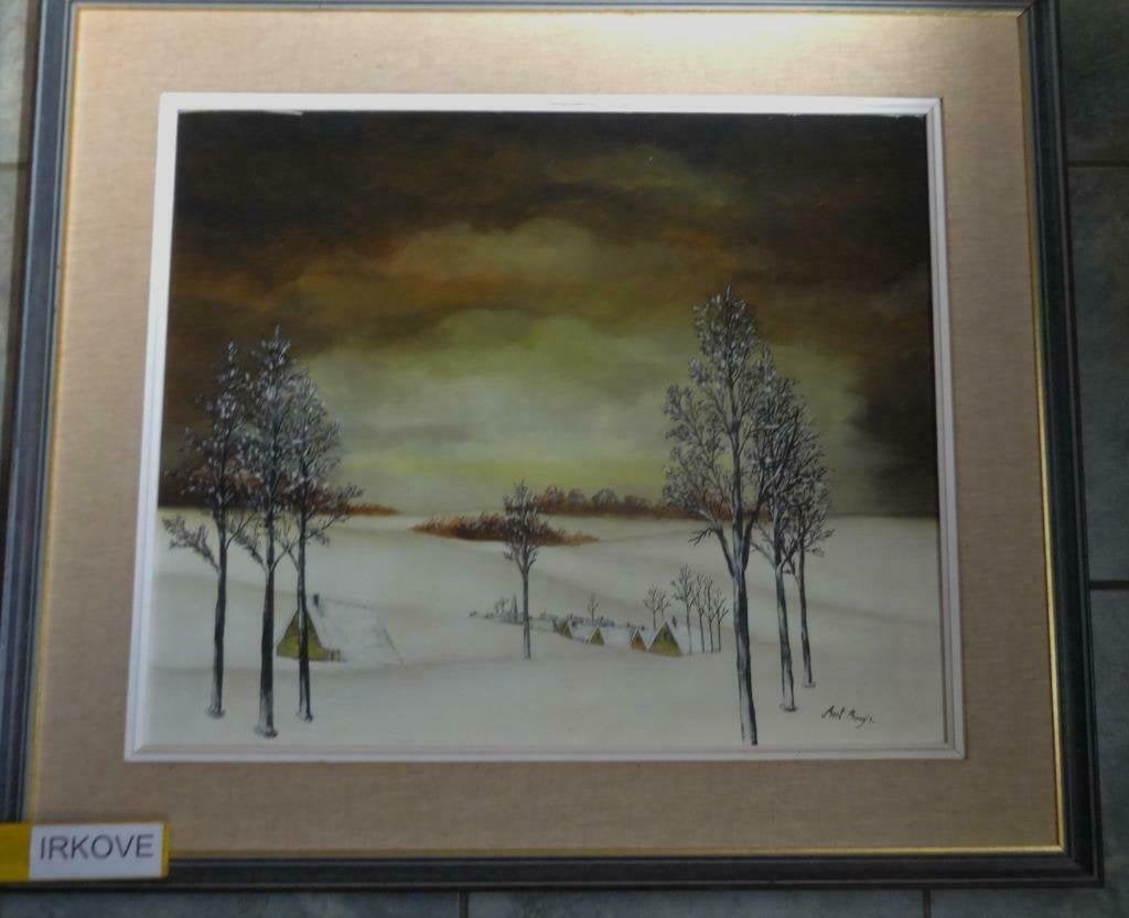 WINTER * DORP IN DE SNEEUW * Olieverf *, Paneel, Ophalen of Verzenden, Landschap, Olieverf
