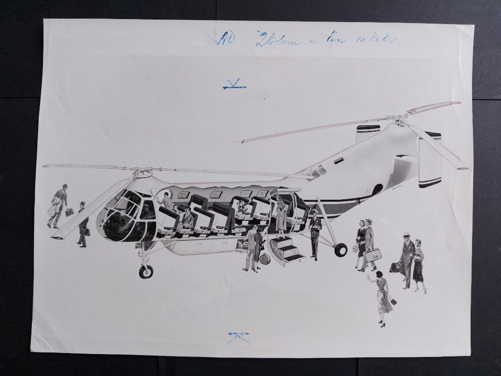 Foto van een tekening van een Piasecki PH-42 (F832), Ophalen of Verzenden, Gebruikt, Kaart, Foto of Prent