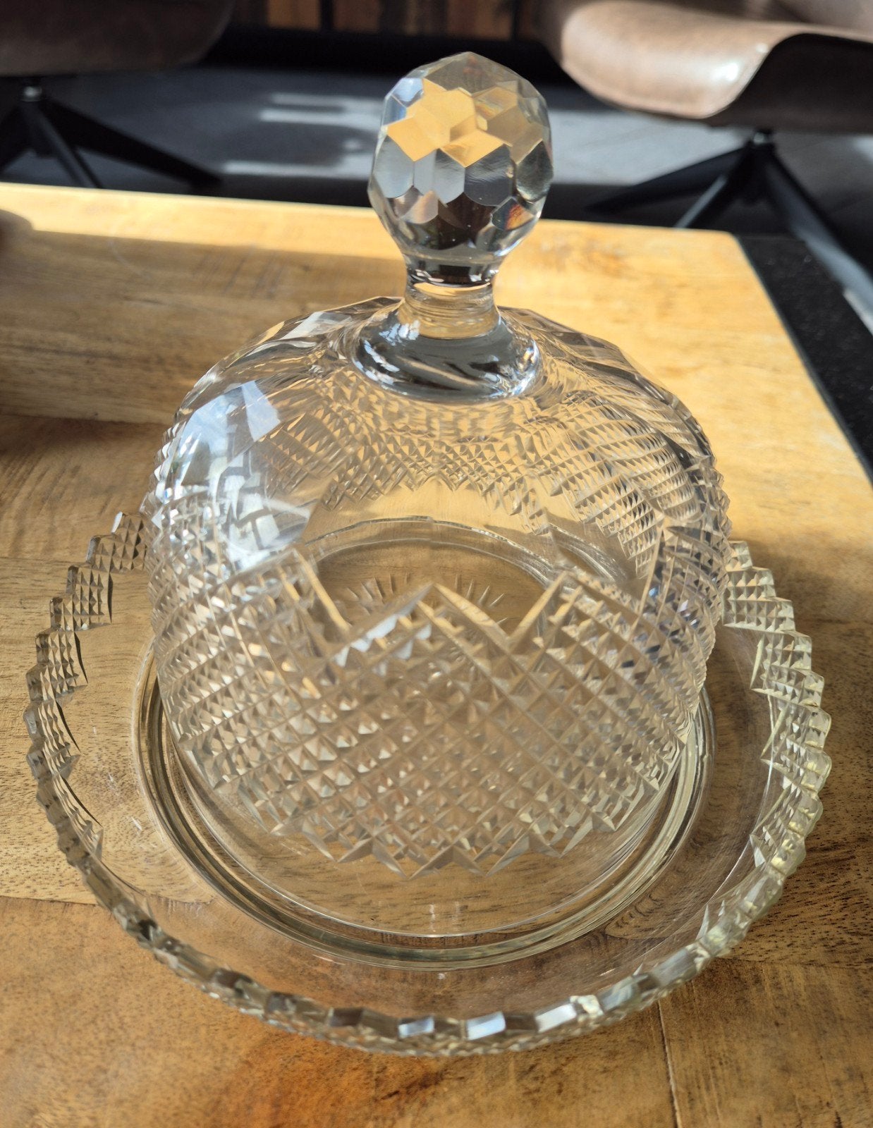 Vintage Glazen Botervloot met Diamantpatroon, Ophalen of Verzenden
