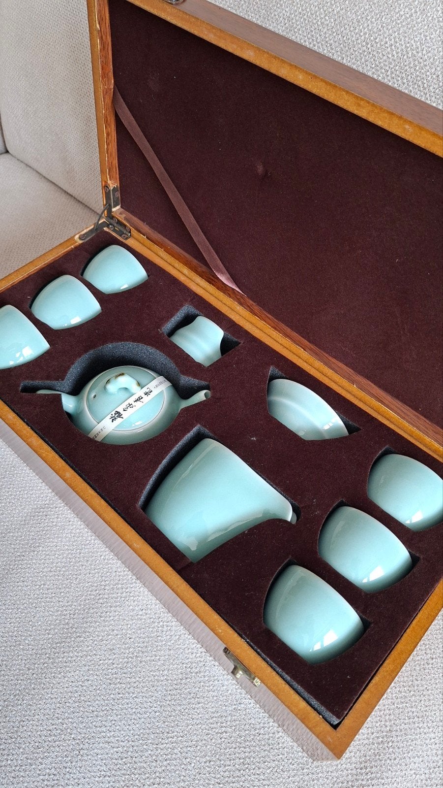 Chinees celadon theeservies in originele houten kist, Ophalen of Verzenden