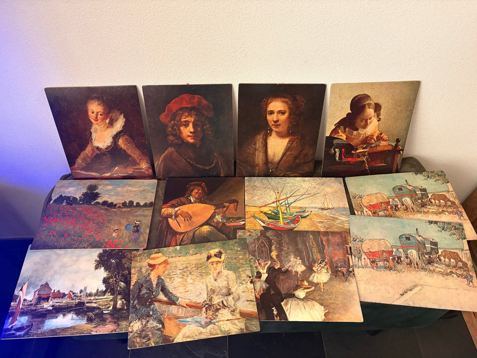 Set van 12 klassieke kunst reproducties op paneel, Antiek en Kunst, Paneel, Ophalen of Verzenden, Klassiek, Print
