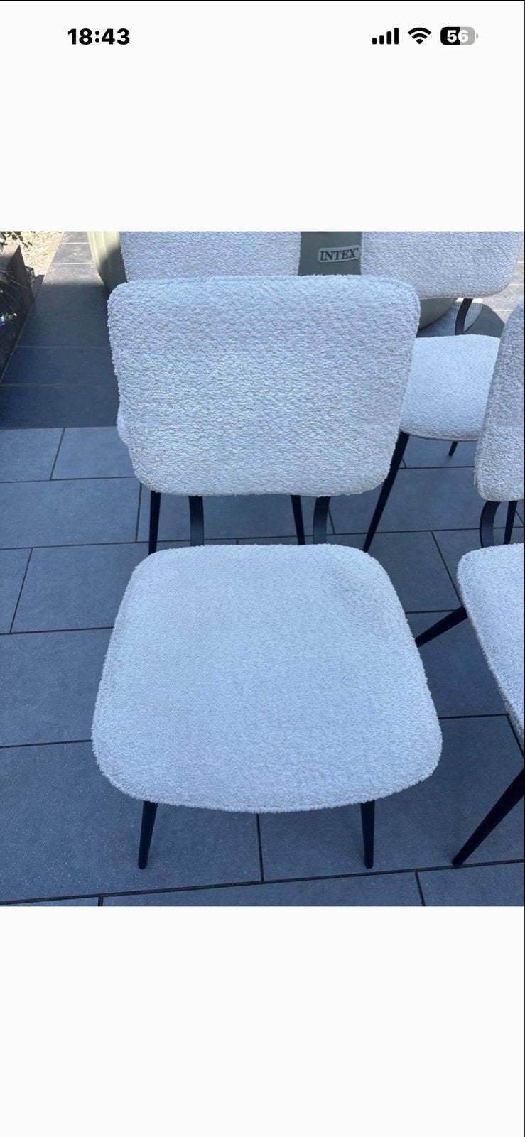 Set van 3 Bouclé Eetkamerstoelen - Crème Wit, Ophalen, Gebruikt, Drie, Wit