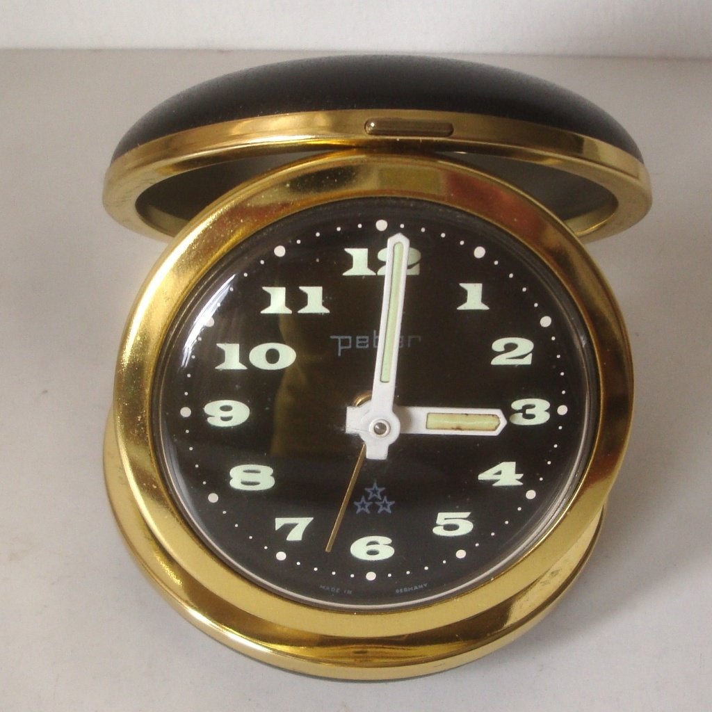 Vintage reiswekker, merk Peter, in goede staat, zwarte kunst, Ophalen of Verzenden
