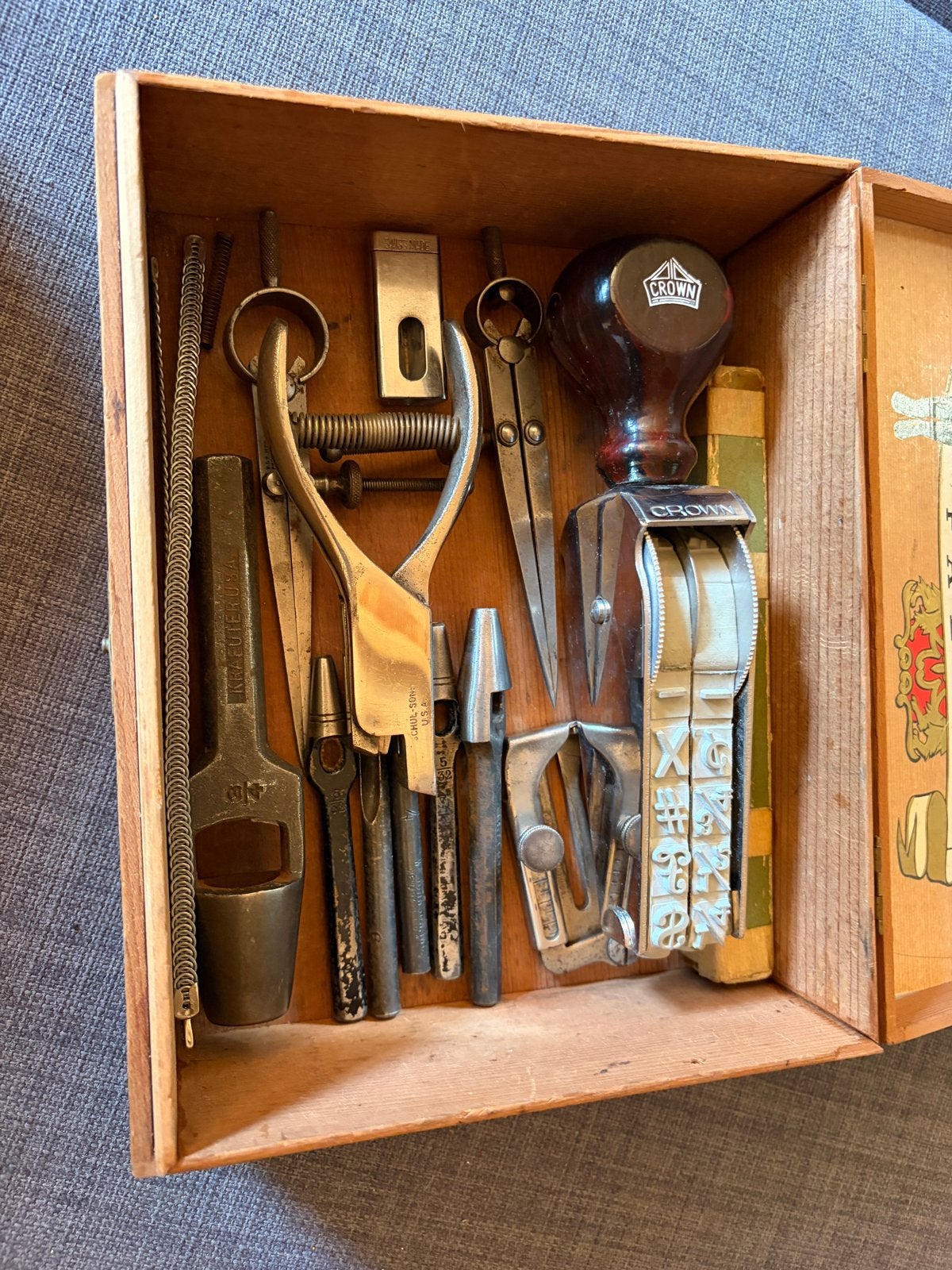 Vintage leerbewerkings-gereedschapset, Ophalen of Verzenden