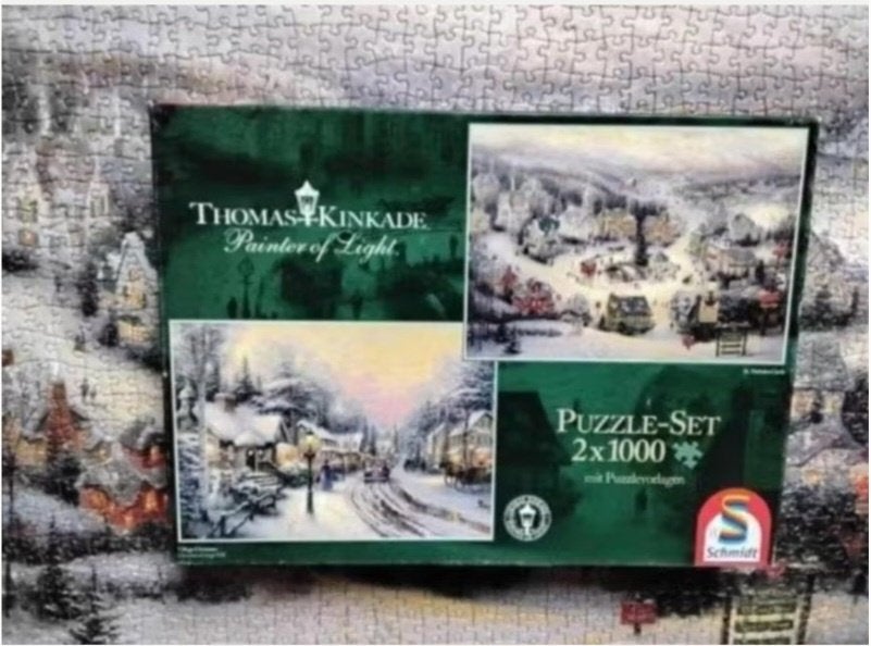 Schmidt Thomas Kinkade puzzels christmas 2x 1000 stukjes, Ophalen, 500 t/m 1500 stukjes, Zo goed als nieuw, Legpuzzel