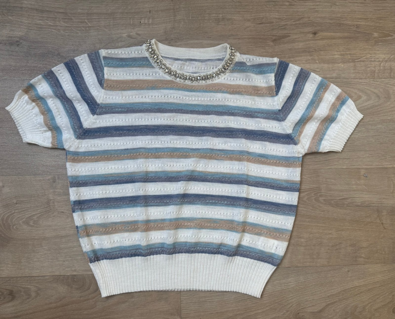 Gestreept truitje/shirtje - met strasstenen - maat M, Kleding | Dames, Maat 38/40 (M), Blauw, Ophalen of Verzenden, Zo goed als nieuw