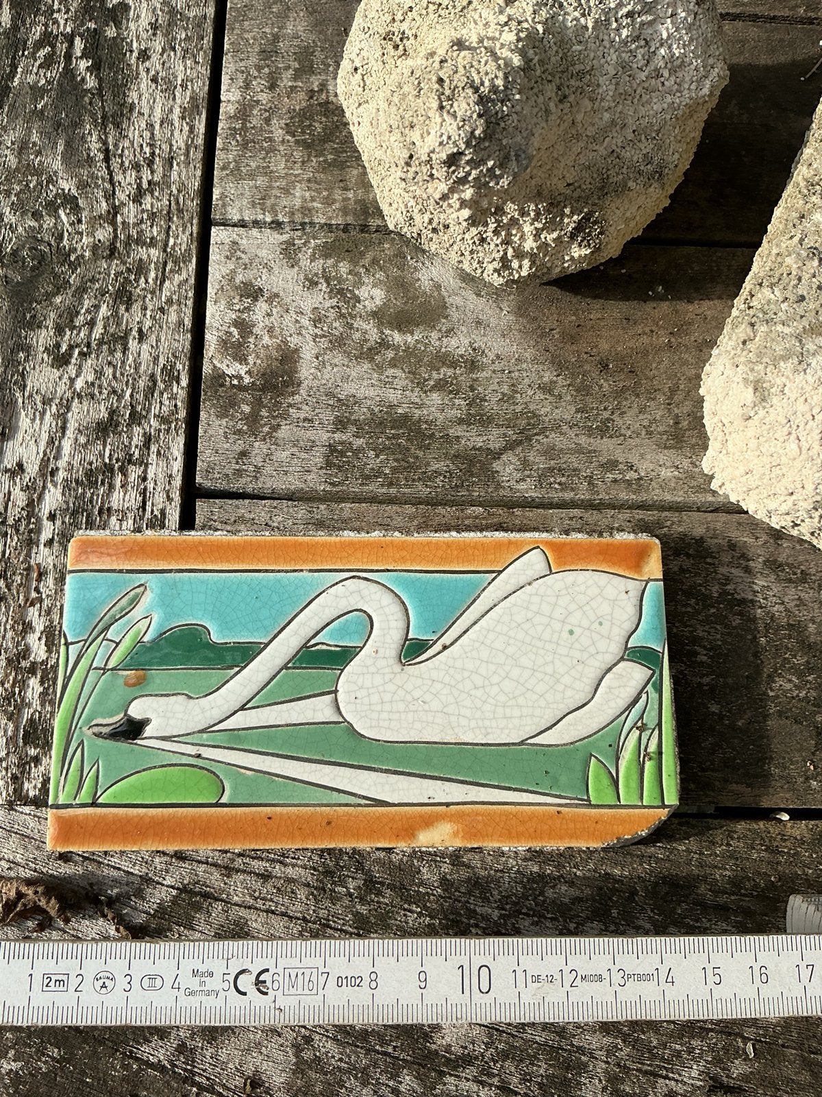 Antiek Jugendstil Tegeltje, zwaan afbeelding, Ophalen of Verzenden