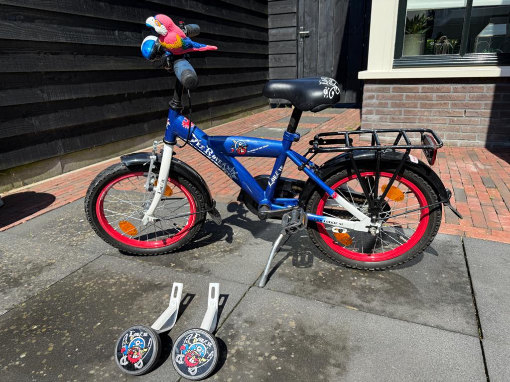 Loekie 16 inch kinderfiets “Zeerover” met zijwieltjes, Ophalen, Terugtraprem, Zijwieltjes, 16 tot 20 inch