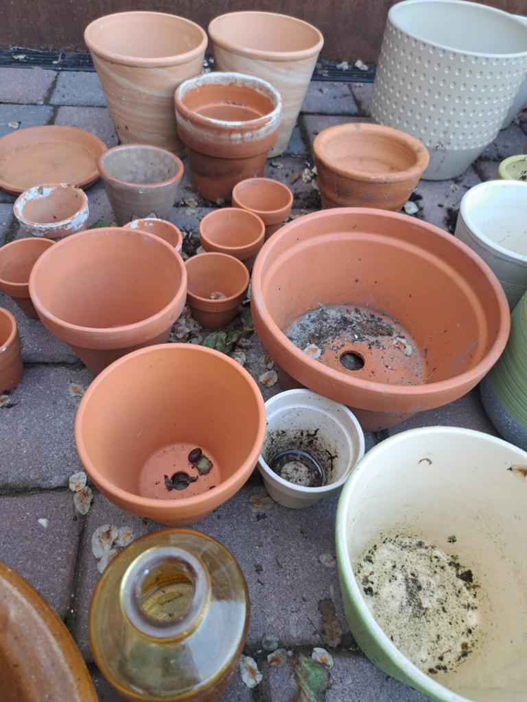 Diverse terracotta bloempotten en schaaltjes, Overige materialen, Gebruikt, Minder dan 30 cm, Minder dan 60 cm