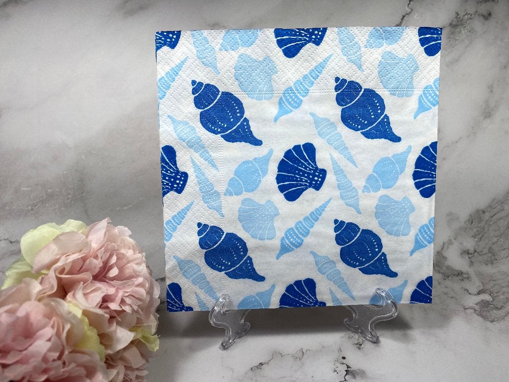 Knutsel servetten blauw / licht blauw schelpen decoupage 001, Ophalen of Verzenden, Nieuw, Knutselmateriaal