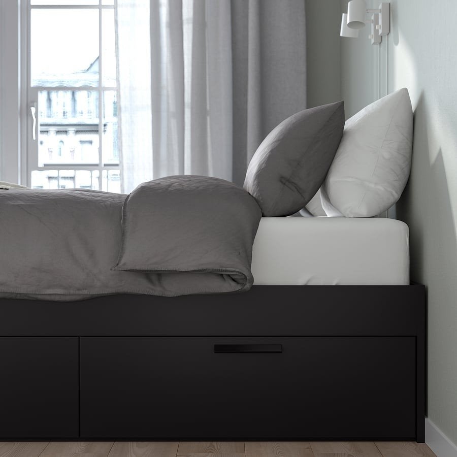 IKEA MALM Bedframe met opbergruimte, zwartbruin, 160x200 cm, Ophalen, Gebruikt, Zwart, Tweepersoons