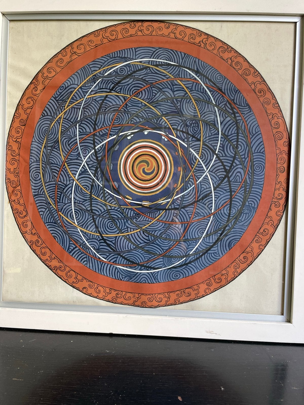 Boeddhistische handgemaakte prent uit Bhutan, 40x40cm, ingel, Antiek en Kunst, Tibet, Schilderij, Handgemaakt, Ophalen of Verzenden