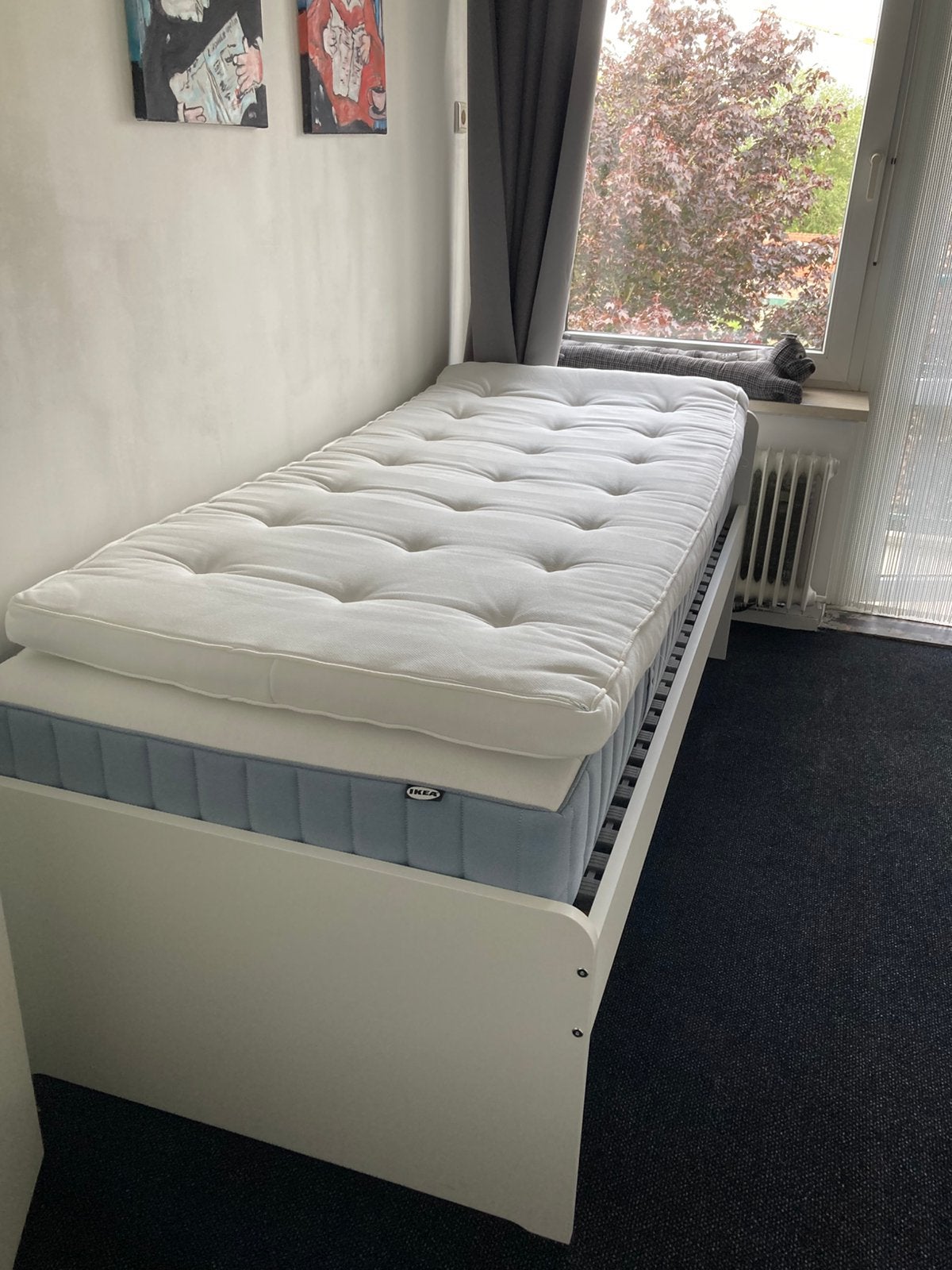 Ikea Slakt, Loneset, Valevag bed ombouw met matras en topper, Huis en Inrichting, Ophalen, 90 cm, Eenpersoons, Wit