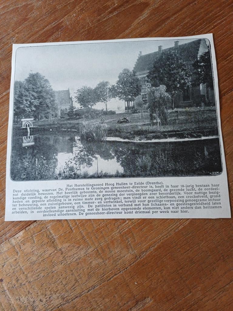Knipsel herstellingsoord Hoog Hullen Eelde 1909, Verzamelen, Ophalen of Verzenden, Voor 1920, Knipsel(s)