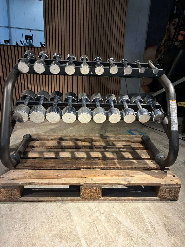Technogym Chrome Dumbbellset, Sport en Fitness, Halterschijven, Gebruikt, Niet ingevuld, Niet ingevuld