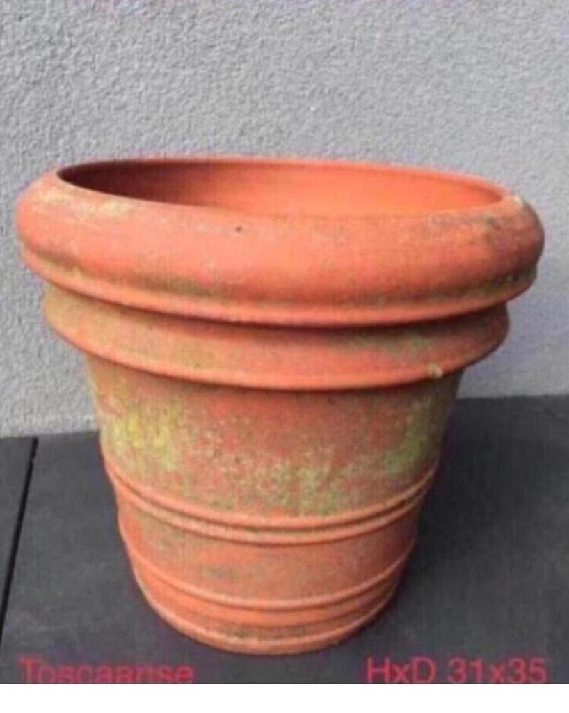 Terracotta bloempot Toscaanse stijl HxD 31x35 cm, 25 tot 40 cm, Gebruikt, Rond, Ophalen of Verzenden