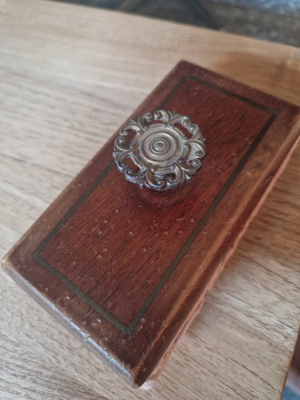 Antiek houten inktvloeier met metalen knop, Ophalen of Verzenden