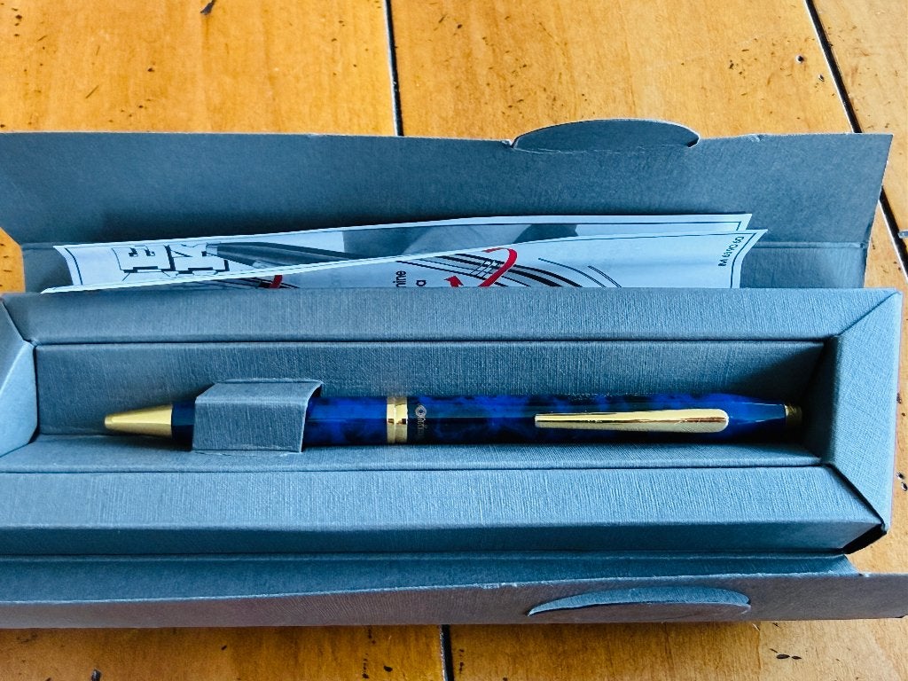 Rotring Side Knock balpen – marmer Lapis lazuli blauw  UNIEK, Overige merken, Balpen, Met doosje, Ophalen of Verzenden