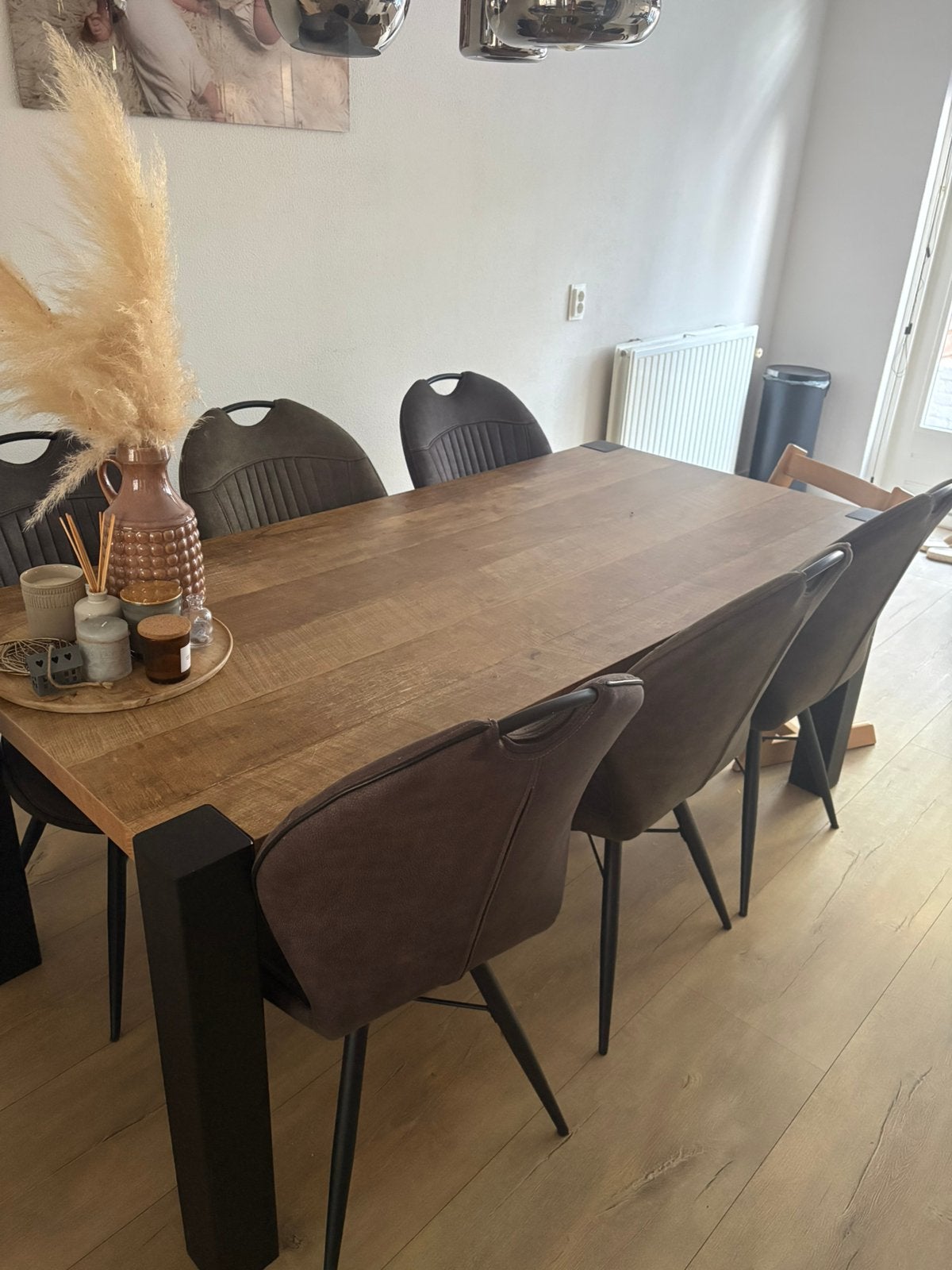 Mooie eethoek met 6 stoelen, Huis en Inrichting, Ophalen, Zo goed als nieuw, Rechthoekig, 50 tot 100 cm