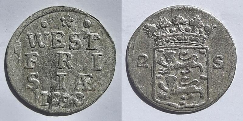 Dubbele wapenstuiver West Frisia 1790, Postzegels en Munten, Munten | Nederland, Verzenden, Vóór koninkrijk, 10 cent, Zilver