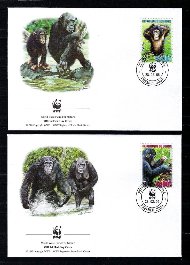 WWF Rep. de Guinee 4x FDC Mi. 4222/4225  (apen), Ophalen of Verzenden, Dier of Natuur