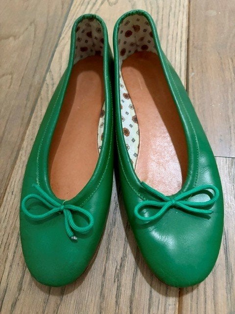 Italian leather ballerina flats, Made in Italy, Zo goed als nieuw, Groen, Ballerina's