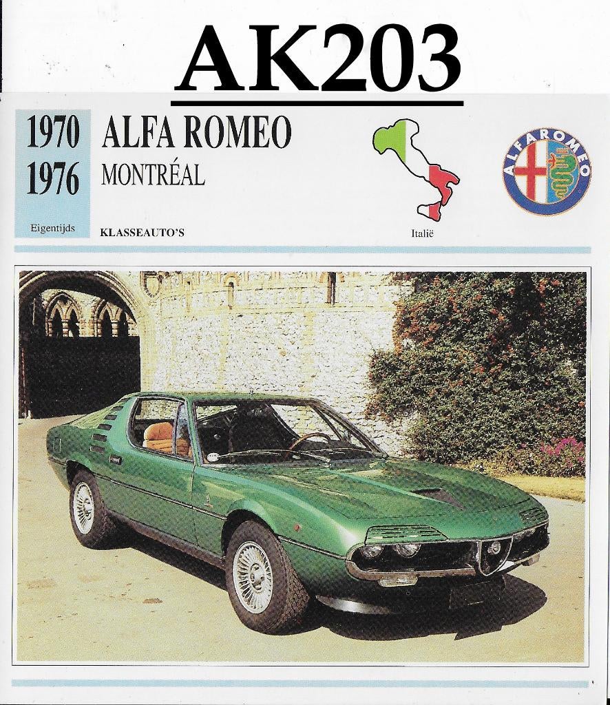 Ak203 autokaart alfa romeo montreal ( 1970 - 1976 ), Verzamelen, Ophalen of Verzenden, Zo goed als nieuw, Auto's