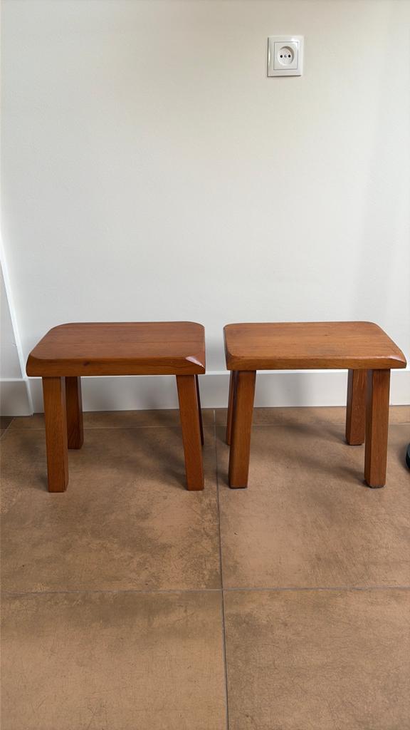 2 vintage Brutalisme krukjes of tafeltjes, Huis en Inrichting, Krukjes, Ophalen, Zo goed als nieuw, Hout