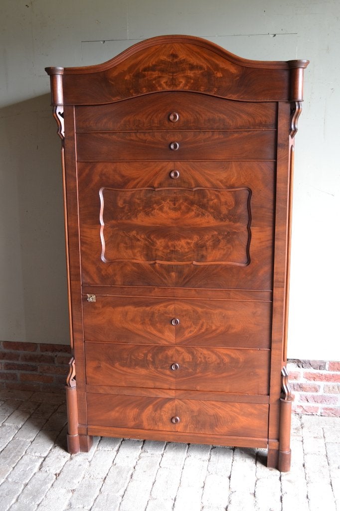 Prachtige antieke mahonie houten eendeurs secretaire kast.