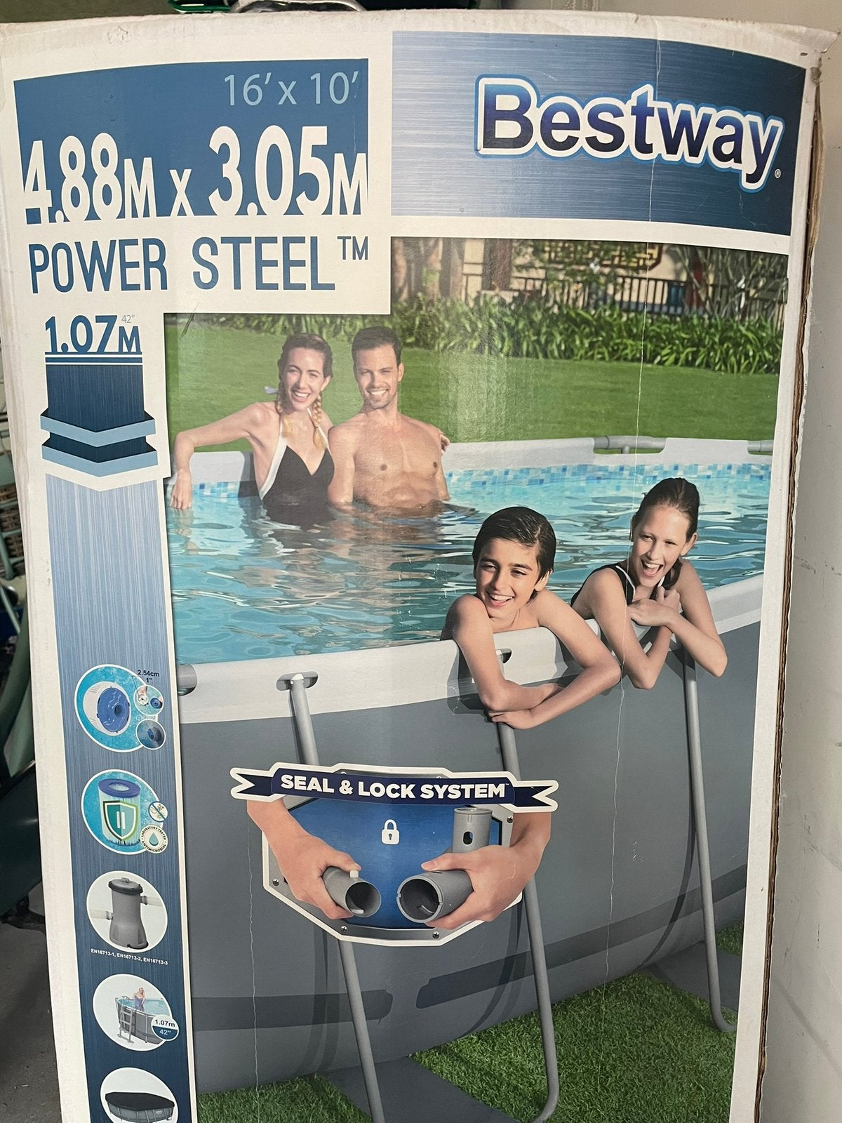 Bestway framezwembad 4,88 x 3,05 x1,07 m, Ophalen, 80 tot 120 cm, 300 cm of meer, Zo goed als nieuw