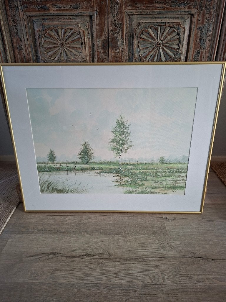 Aquarel, Ophalen of Verzenden, Landschap, Papier, Ingelijst