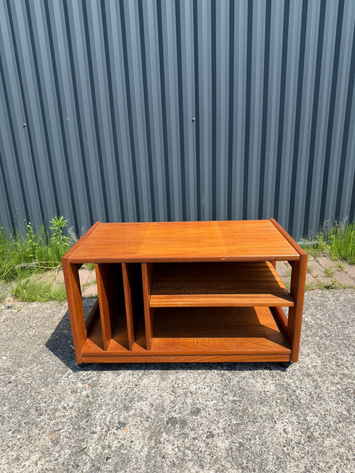 Vintage audiomeubel pick up lp teak bijzettafel, Ophalen, Gebruikt, X, Rechthoekig