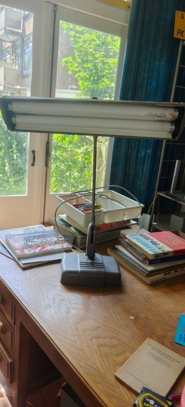 Vintage Dazor Industriële Bureaulamp - Jaren '50 - Grijs, Huis en Inrichting, Lampen | Tafellampen, Ophalen of Verzenden