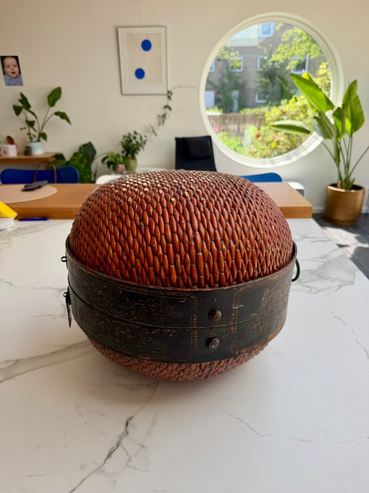 VINTAGE gedecoreerde Chinese bamboe mand dia 40 cm, Ophalen of Verzenden