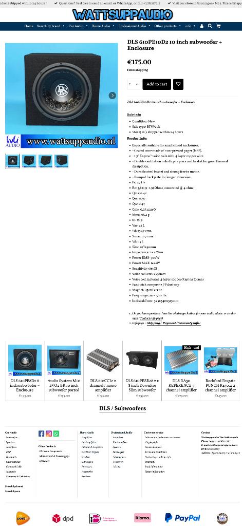 DLS 610PE10D2 10 inch subwoofer incl behuizing, Info@optimount.nl, Nieuw, Ophalen of Verzenden, Anholtseweg 48A 7091 HB DINXPERLO