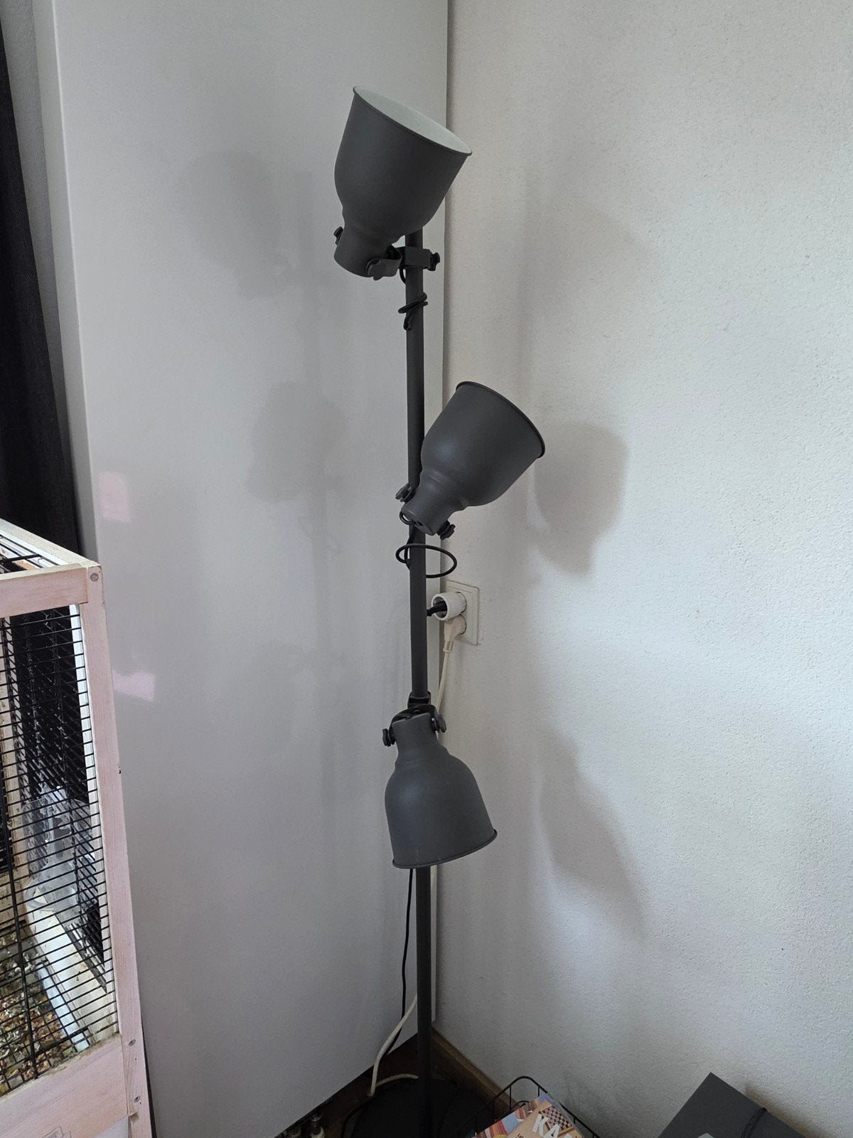 Moderne vloerlamp met 3 verstelbare spots, grijs, Ophalen, Gebruikt, E14 (klein), Metaal