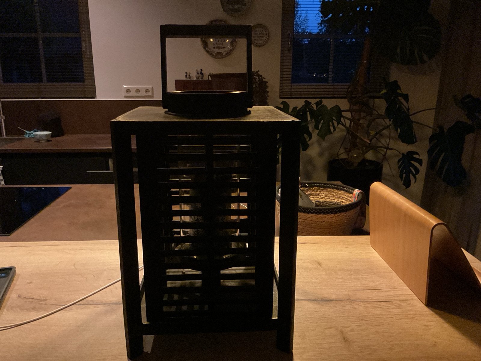 Houten lantaarn - 40 cm hoog, 24 cm breed, Ophalen, Gebruikt, Zwart, Hout