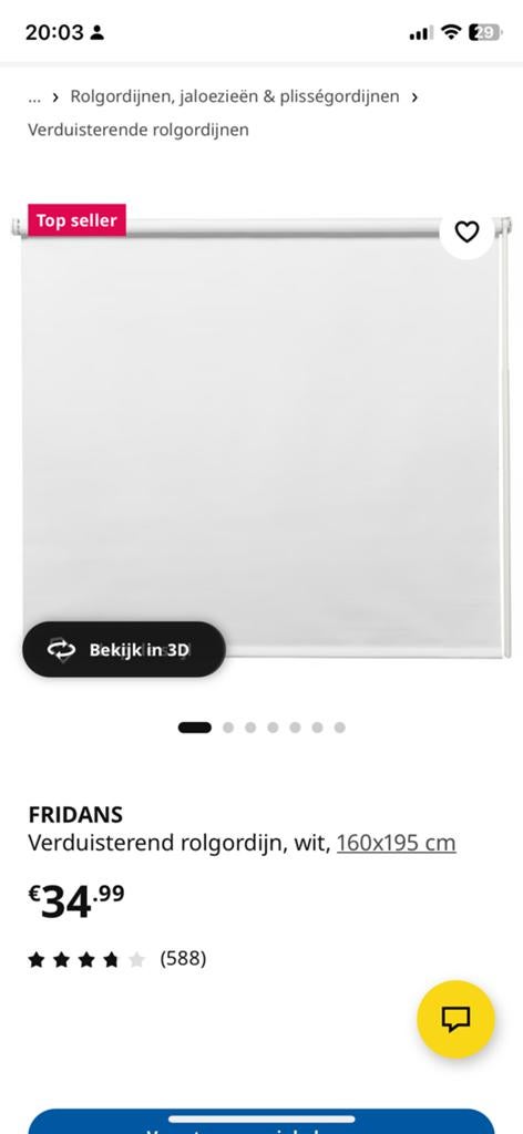 Verduisterend Rolgordijn IKEA FRIDANS, Ophalen, 150 tot 200 cm