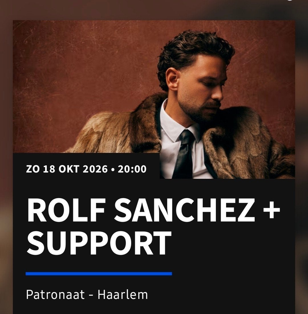 1 x ticket Rolf Sanchez -18 okt Patronaat, Eén persoon, Oktober