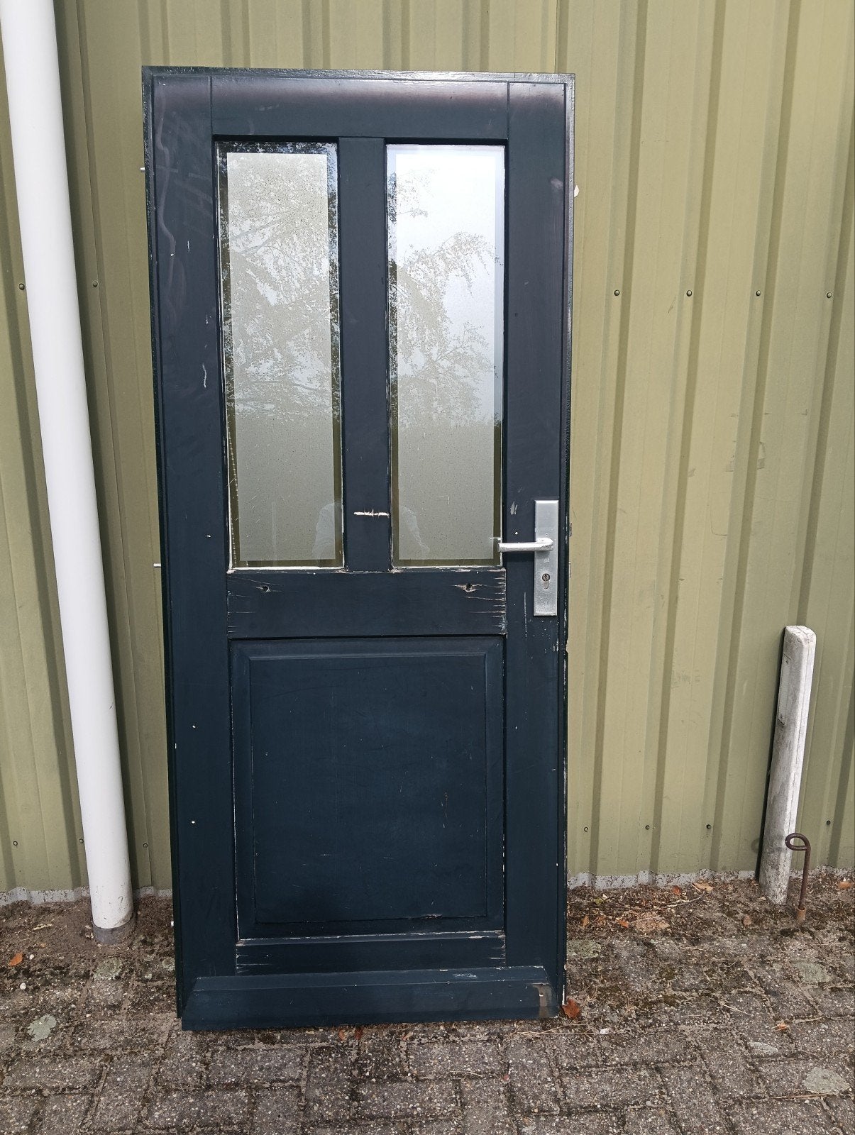 Stevige buitendeur met glas en 3-puntssluiting, Ophalen, Gebruikt, Binnendeur, 200 tot 215 cm
