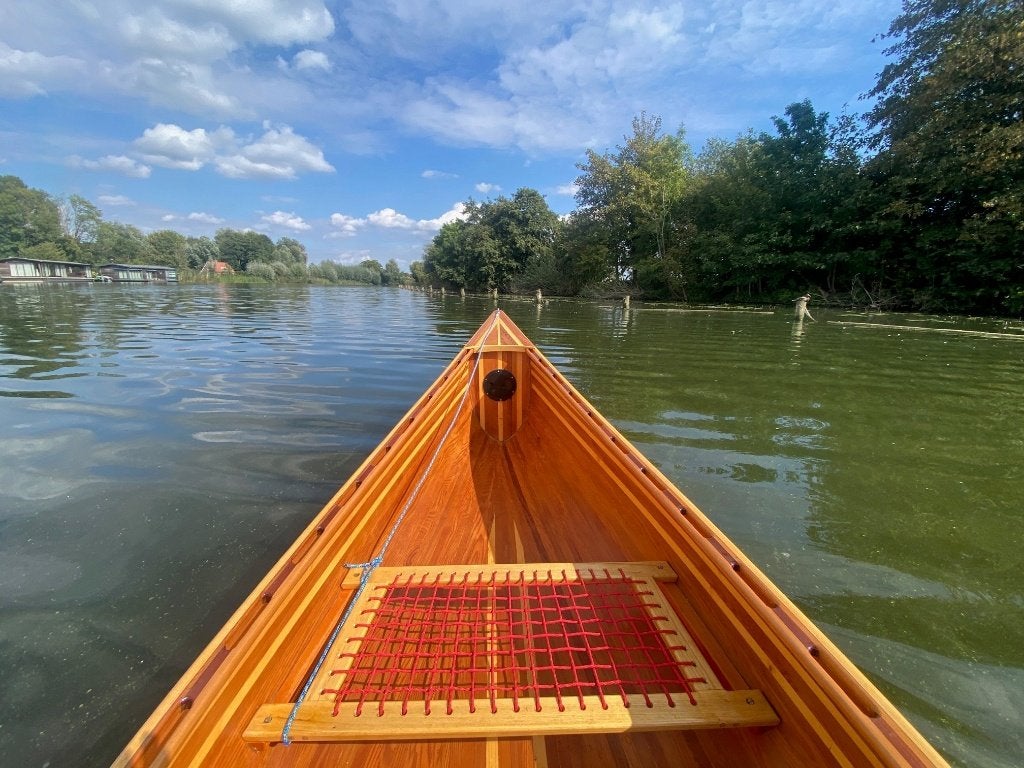 Canadese Houten Gilcraft Kano, Watersport en Boten, Ophalen, Met peddels, Twee personen, Zo goed als nieuw