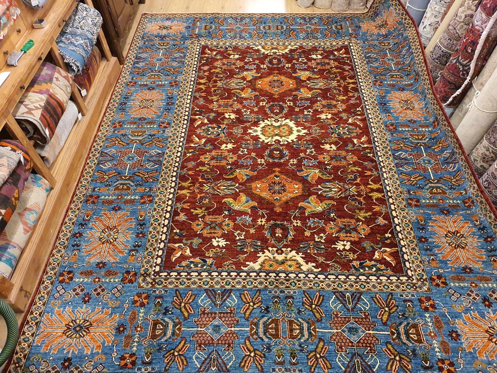 Handgeknoopt oosters tapijt kazak 360x281, Info@SlatsAntiek.nl, Crème, Perzisch, Vof Slats Antiek